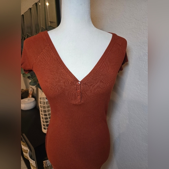 Zara Ribbed Midi Dress Rust Orange Size S - Picture 4 of 5